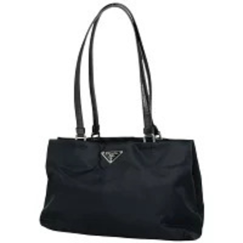 Prada Plate Tote Bag Handbag Tessuto Nero Black